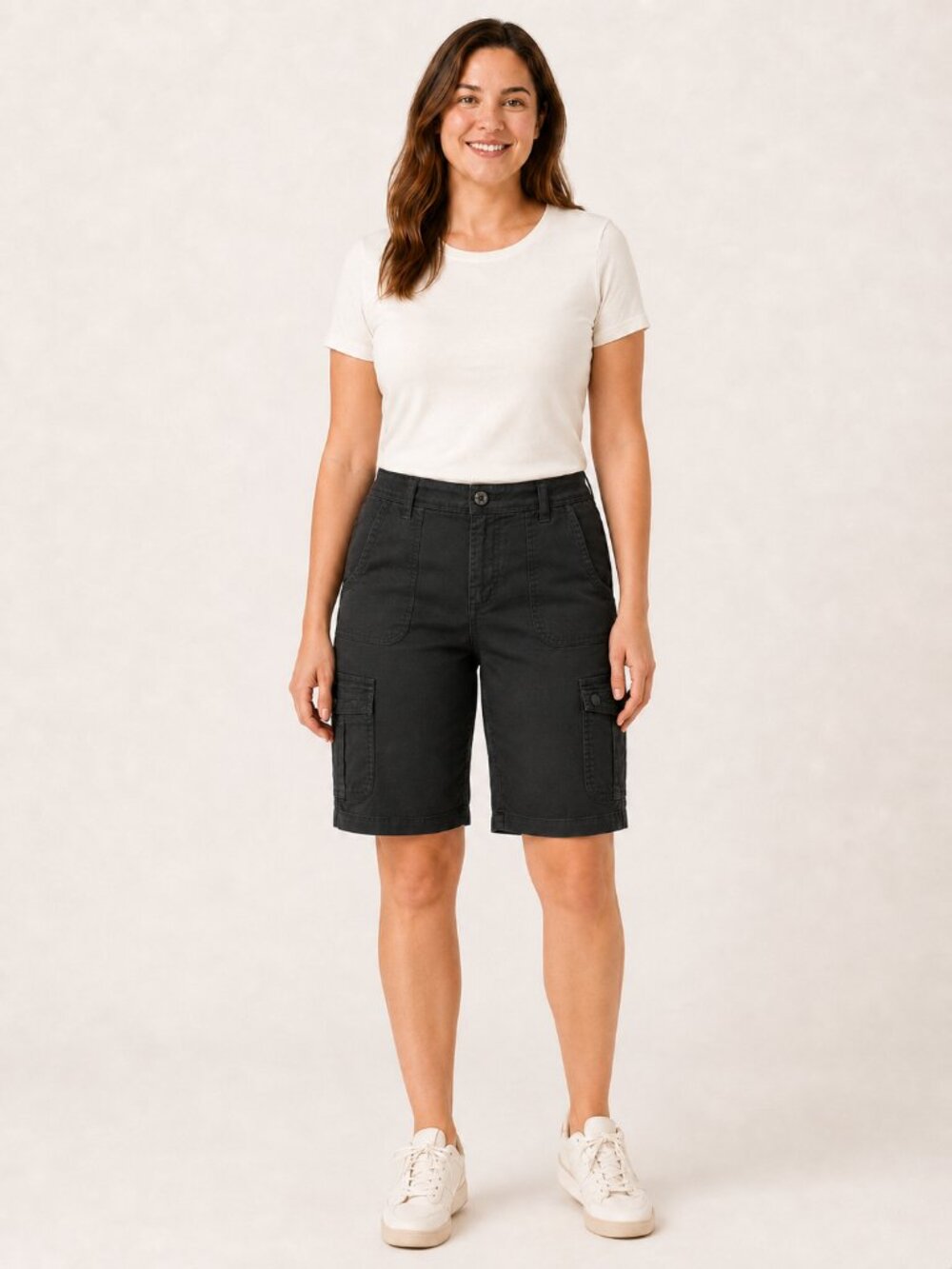 NWT Gloria Vanderbilt Cargo Bermuda Shorts Women’s 12 Black Stretch Mid Rise